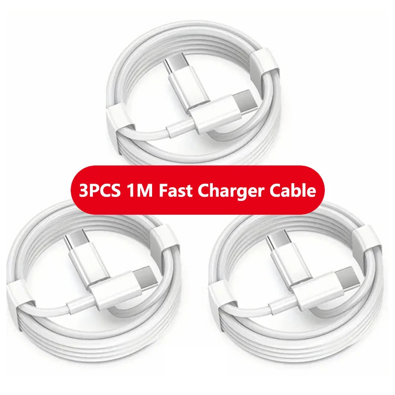 Cable de datos de carga súper rápida USB C a C, 3 uds., 100W, cable trenzado para IPhone 15, 15 Pro Max, Huawei, Samsung, Xiaomi, blanco, 1M, 2M
