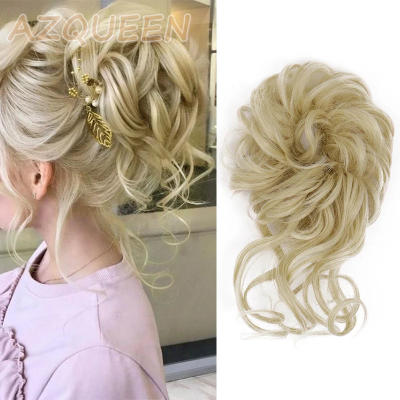 AZQUEEN moño de pelo sintético moño Natural gris desordenado banda para el cabello rizado elástico Scrunchy piezas de cabello falso para mujeres horquillas