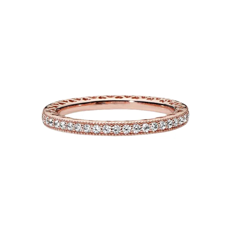 Anillo de Plata 925 con Corona y Corazón de Circonio Dorado para Mujer, Joyería Europea de Moda para Bodas y Fiestas, Regalo DIY