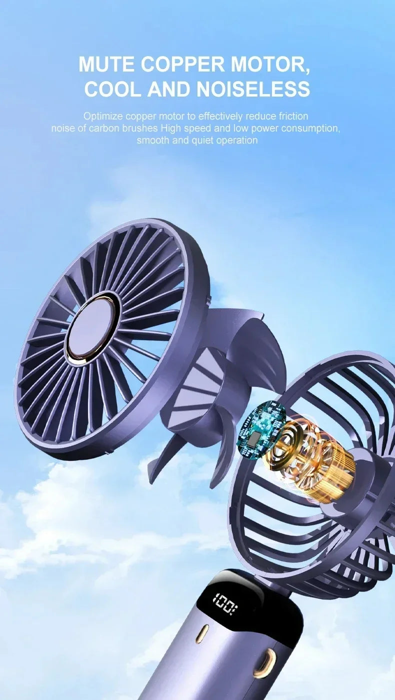 Ventilador recargable personal portátil de mano con pantalla digital LED 90 ° Ventilador recargable ajustable, mini aromaterapia de viento de 5 velocidades