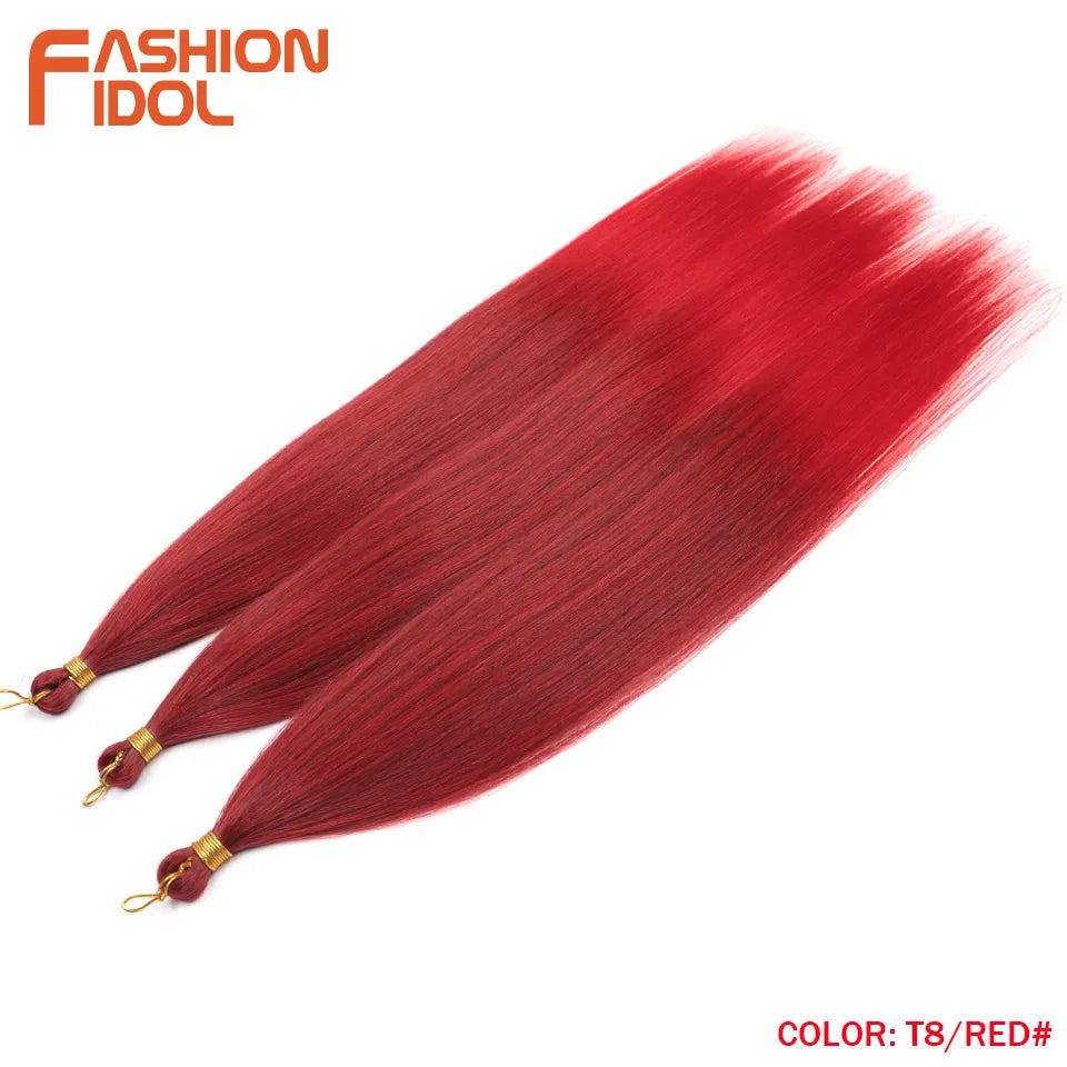 FASHION IDOL, 28 pulgadas, 300g/3 piezas, cabello liso, cabello trenzado sintético, extensiones de cabello de fibra resistente al calor, color gris ombré