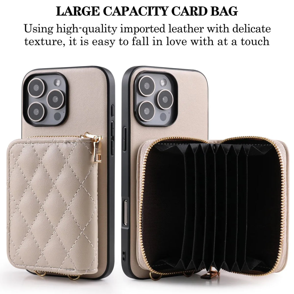 Nueva tendencia, funda de teléfono de cuero PU con patrón de cordero para iPhone 17 /16 /15/14/13/12/11, funda para tarjetas multifuncional, cadena larga elegante