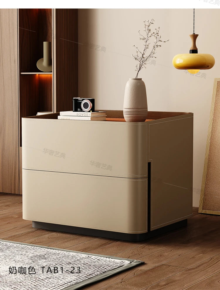 Mesita de Noche de Cuero con Cajones, Almacenamiento Estético para Dormitorio, Mesitas de Noche Modernas de Lujo, Muebles para el Hogar que Ahorran Espacio
