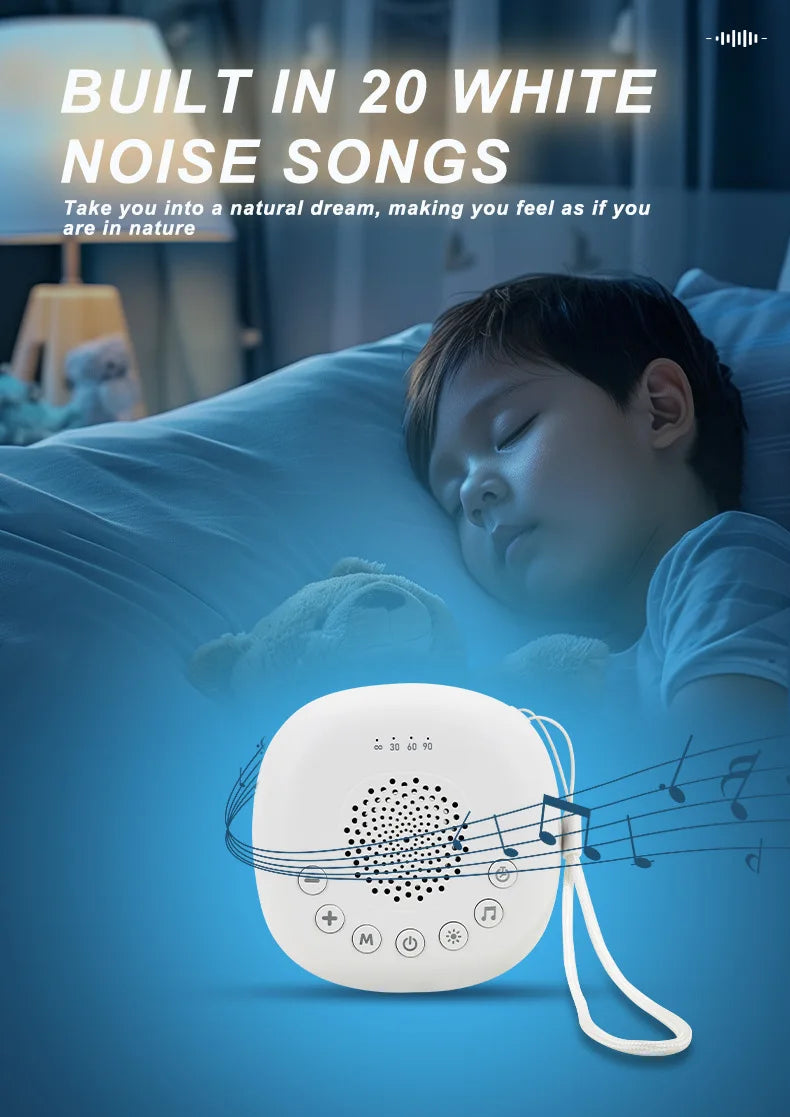 Máquina de Sonido Blanco 2 en 1, Portátil USB, para Dormir Bebés, con 20 Sonidos Relajantes, Luz Nocturna LED y Batería Recargable Integrada