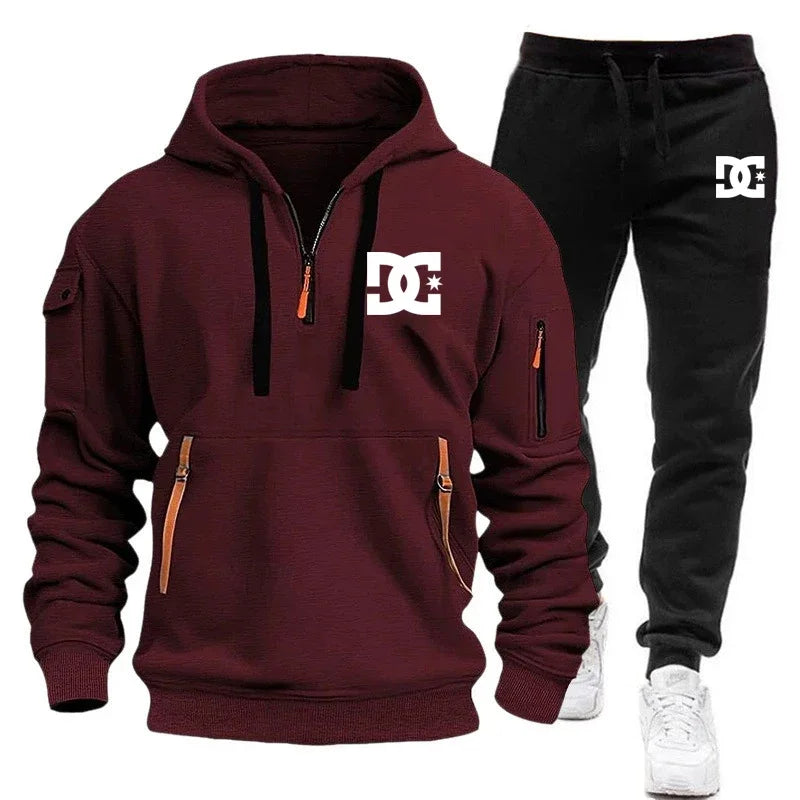 2025 Nuevo conjunto informal de otoño e invierno para hombre, sudadera con capucha y pantalones para correr para hombre al aire libre a la moda, conjunto de 2 piezas