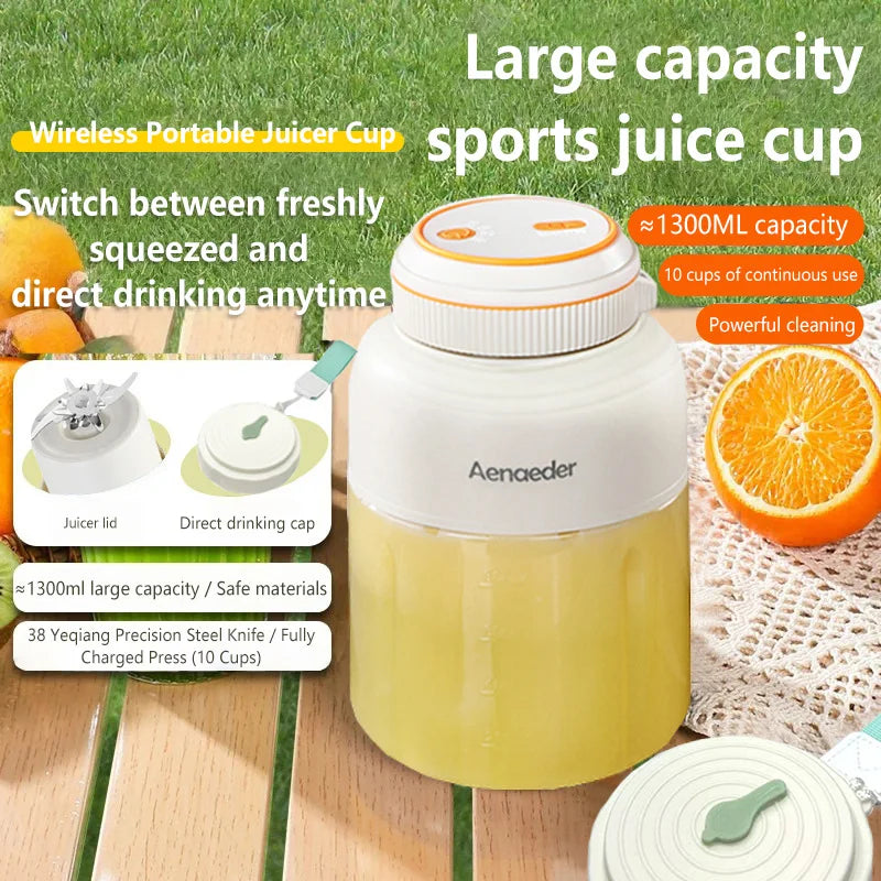 Exprimidor de Frutas Portátil Inalámbrico de 1300 ml, Recargable, Pequeño, para Alimentos Complementarios, Hielo Picado, Multifuncional, para el Hogar, 2026