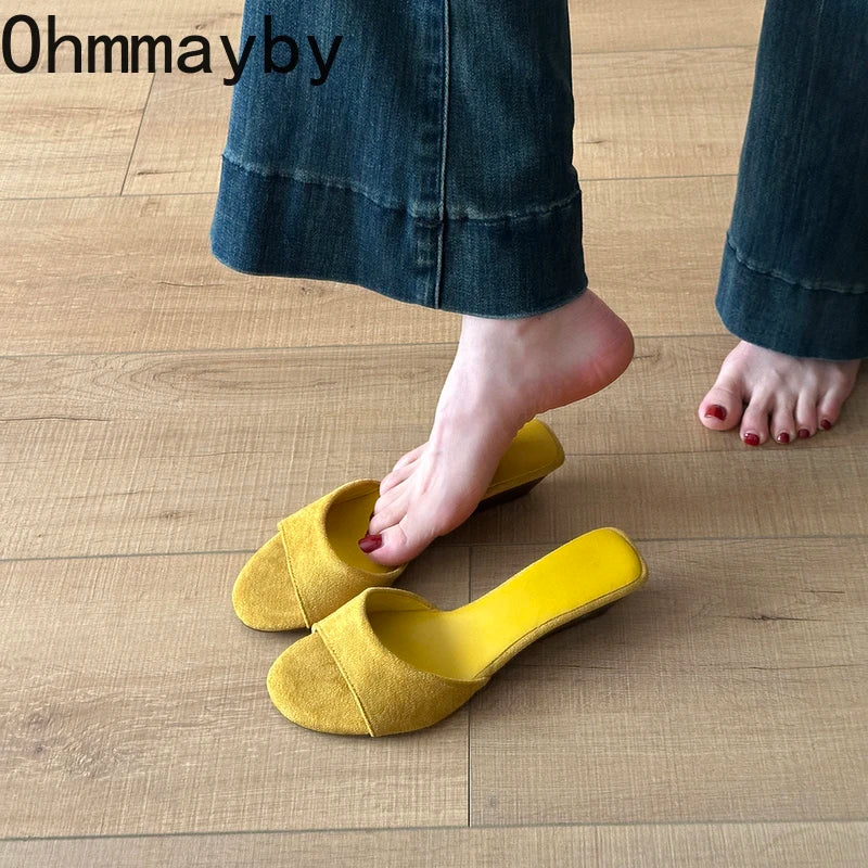 Sandalias de Verano para Mujer, Punta Abierta, Gamuza, Elegantes, Color Sólido, Tacón de Cuña, Zapatos de Vestir, Cómodas, para Playa y Exteriores