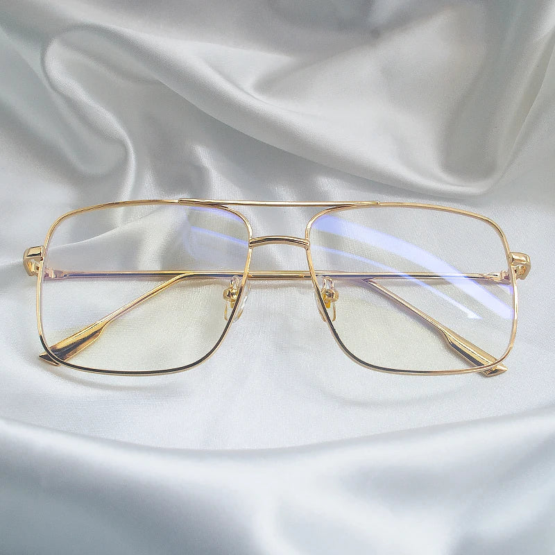 Gafas de Montura Cuadrada Grande, Estilo Vintage Simple, Montura Metálica Extra Grande para Hombre, Gafas de Moda para Mujer, Lentes Transparentes, Gafas Ópticas