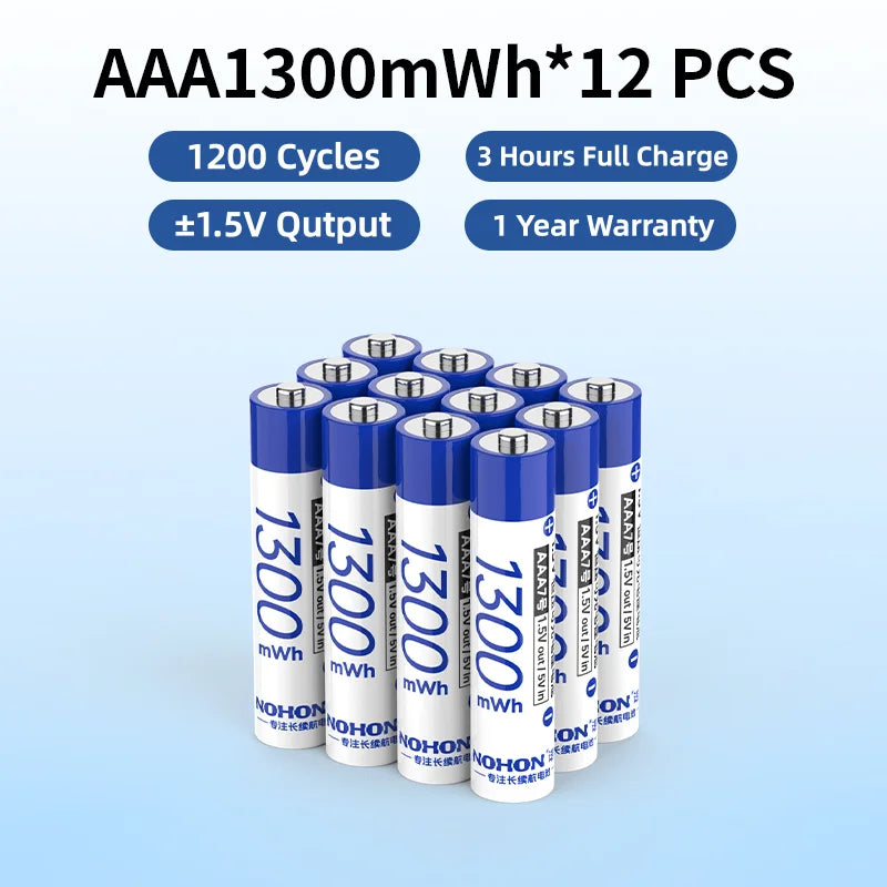 Baterías Recargables Nohon de 1.5V AA AAA de Litio para Computadora, Reloj, Radio, Videojuegos, Cámara Digital, Venta al por Mayor Disponible