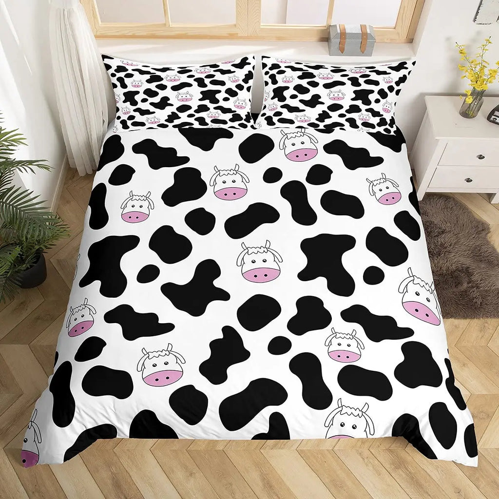 Juego de funda nórdica con estampado de vaca, edredón de poliéster con dibujos de animales, vaca, garabatos, granja, tamaño doble, Queen y King