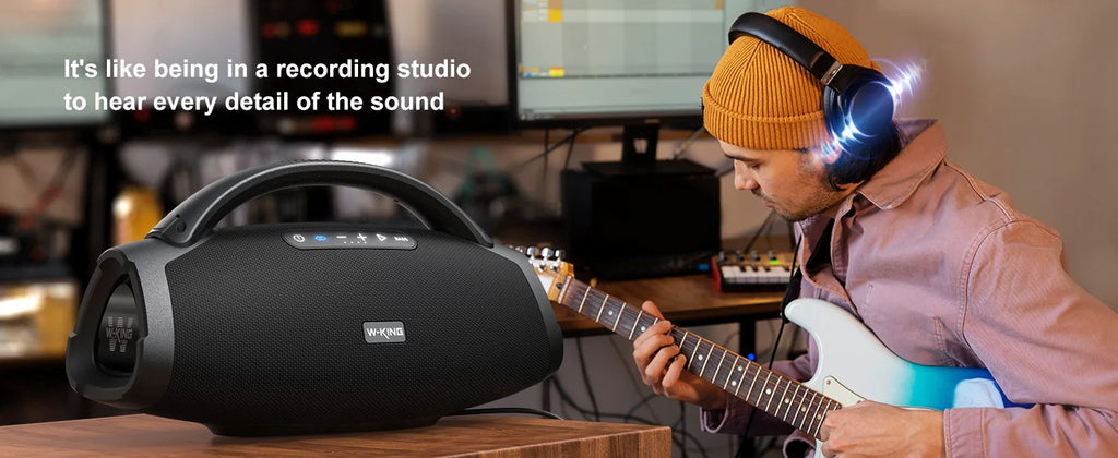 Altavoz Bluetooth W-KING X20 de 200W RMS, Gran Altavoz Portátil para Exteriores, 5 Unidades/3 Vías/Subwoofer de 7.5 Pulgadas/Aplicación Personalizada, Bajos Potentes/Entrada para Guitarra