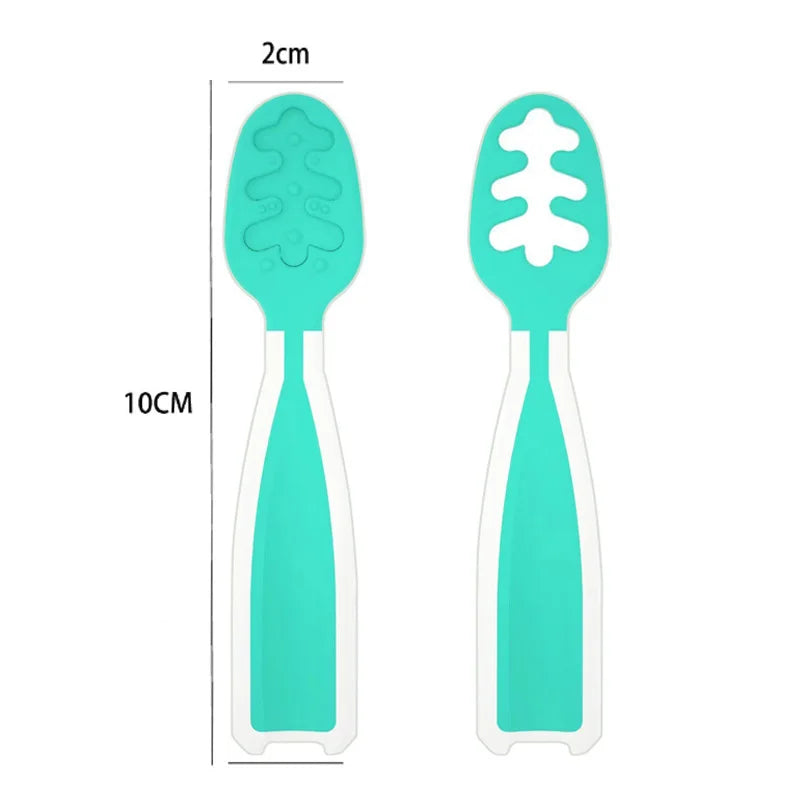 Cuchara de alimentación de bebé, cuchara de pasta de arroz, comida y entrenamiento perfectos para bebés, silicona de calidad alimentaria, cuchara de silicona sin BPA, 2 uds.