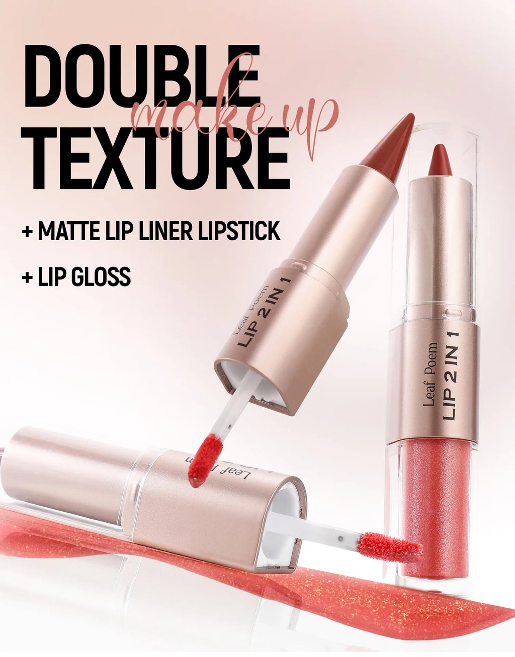 Delineador de labios cónico negro y marrón, lápiz de contorno, espejo de doble cabeza, brillo de labios de cristal, maquillaje de tinte de labios rojos sexis