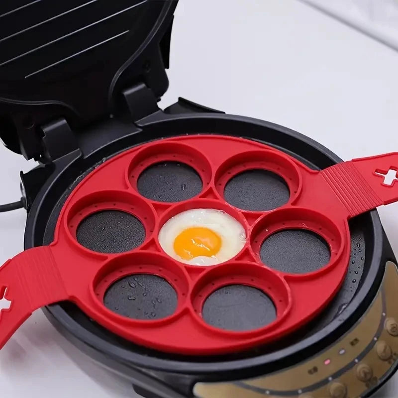 Molde de silicona antiadherente de 7 cavidades para hornear, con mango apto para alimentos, para huevos fritos, tortitas y tortillas, herramienta de cocina para el hogar.