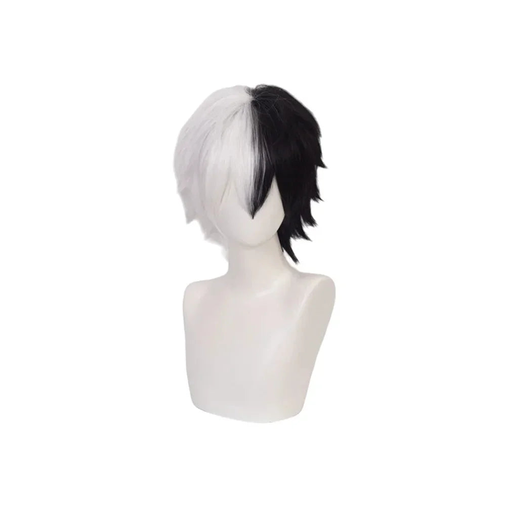 Pelucas sintéticas Danganronpa Monokuma para Cosplay, pelo sintético corto blanco y negro resistente al calor, accesorios para juegos de rol, peluca de fiesta