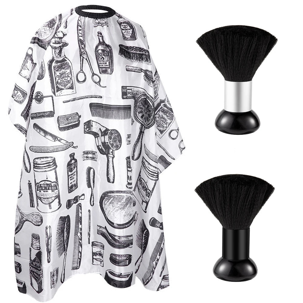 Set de Capa de Barbero y Cepillo para Cuello, Capa de Corte de Pelo Impermeable con Estampado Retro, Cepillo Suave para Limpiar el Cuello, para Peluquería y Uso Doméstico