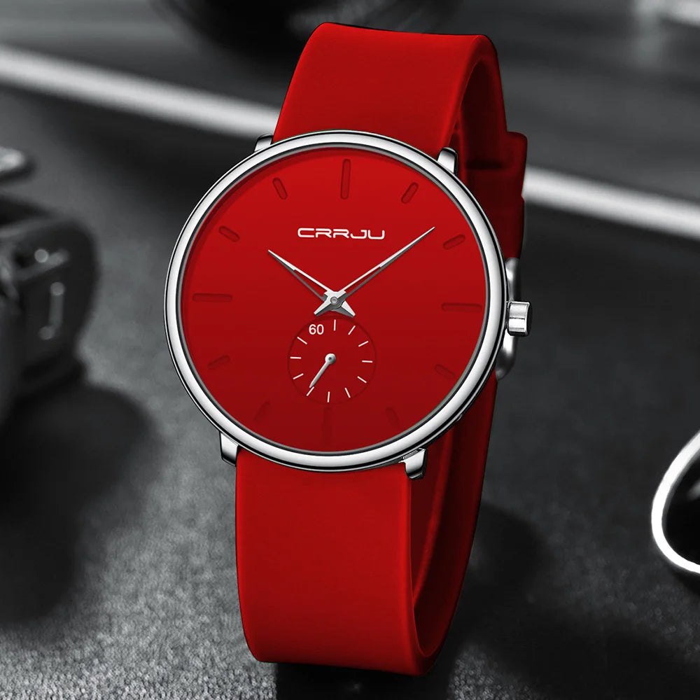 CRRJU-Conjunto de relojes de silicona informales para hombre y mujer, relojes de pulsera de cuarzo con esfera Simple, reloj de vestir para mujer