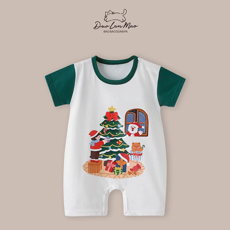 Peleles finos para bebés recién nacidos, mono de manga corta para niñas, mono para niños pequeños, disfraz de primera Navidad de verano