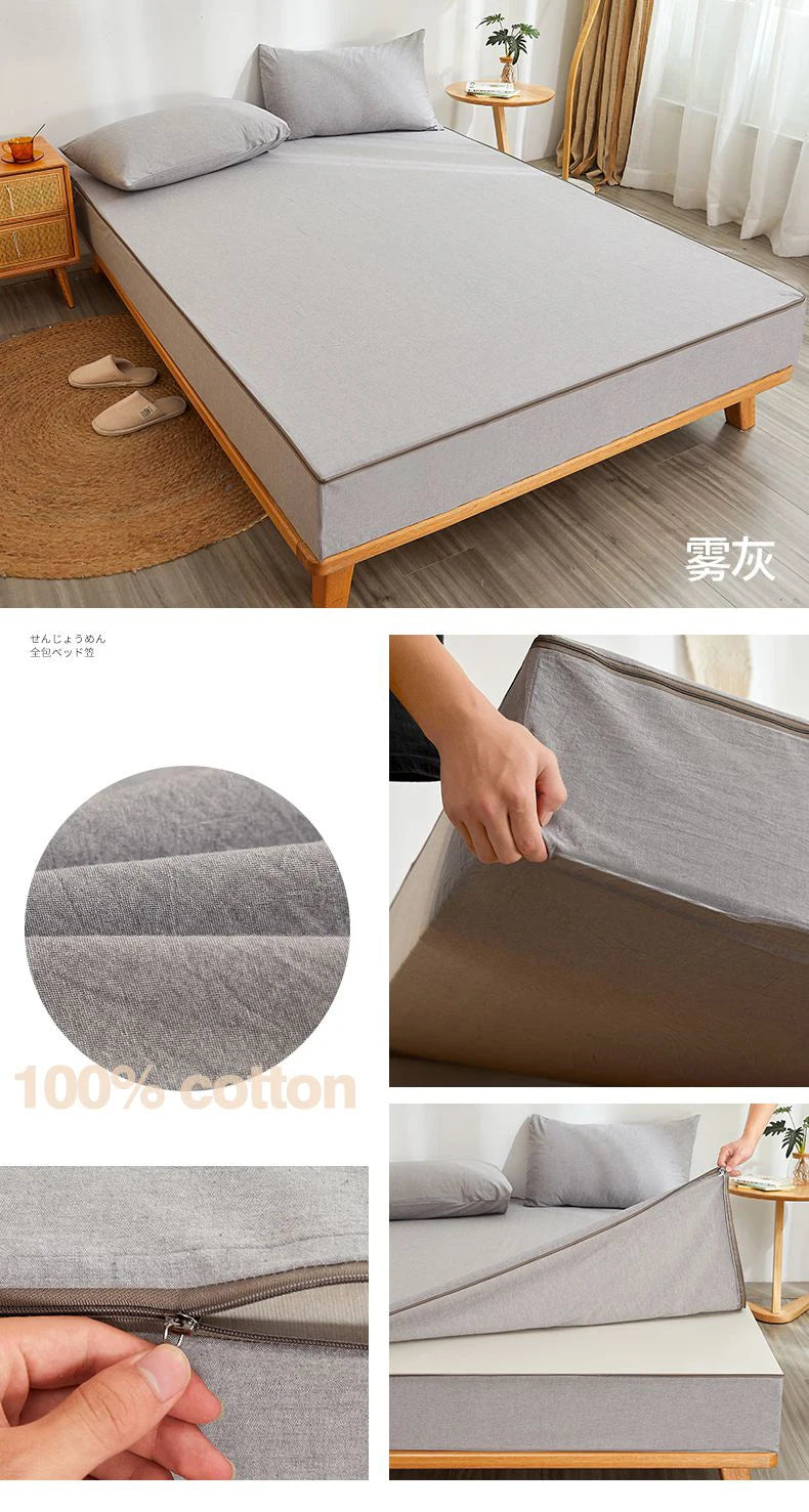 Protector de Colchón con Cierre 100% Algodón, Cubrecolchón Transpirable y Funda de Colchón, Sábana Ajustable Totalmente Cerrada por 6 Lados