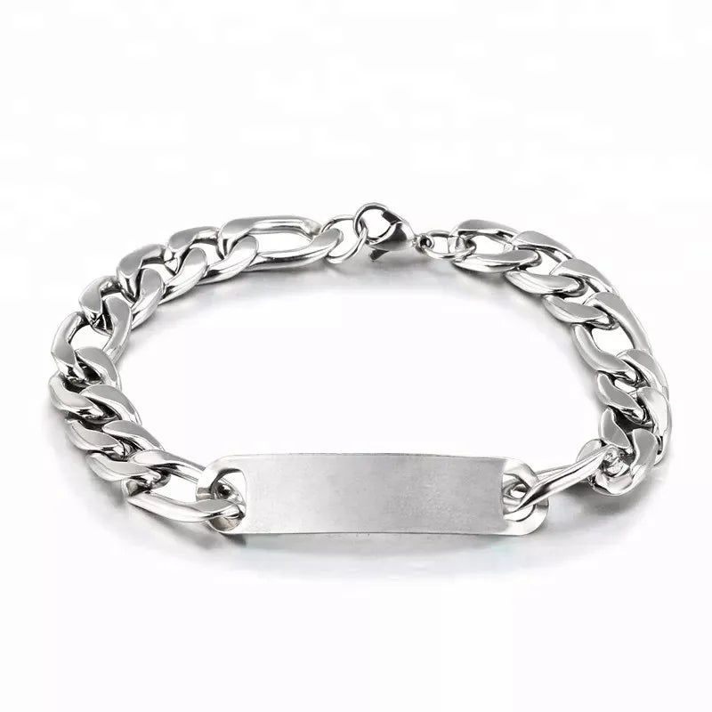 Pulseras Punk de acero inoxidable con texto grabado y logotipo personalizado para hombre, cadena cubana para mujer, pulsera de identificación, triangulación de envíos