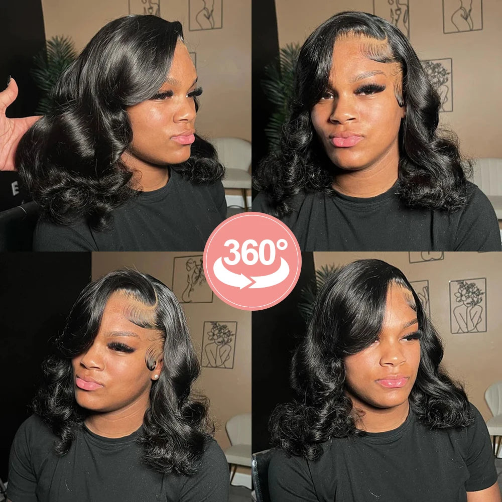 250% Bob corto sin pegamento Wear And Go pelucas de cabello humano ondulado listo para ir precortado 13x6 HD peluca Frontal de encaje cabello humano para mujeres