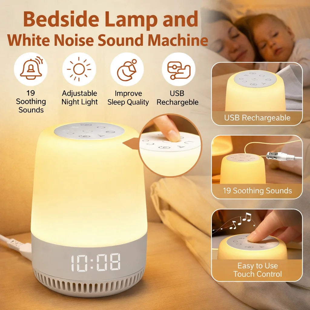 Máquina de Ruido Blanco para Dormir con Luz Nocturna, Máquina Portátil de Sonidos para Dormir, 19 Sonidos Relajantes para el Hogar, Viajes y Relajación