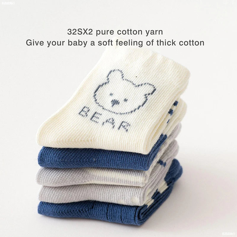 Calcetines bonitos de oso para bebé, calcetín corto de algodón cálido para otoño e invierno, calcetines de tubo medio con estampado de dibujos animados coreanos para niño y niña