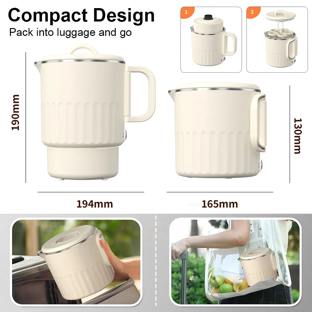 Hervidor de agua eléctrico, Mini hervidor portátil con rejilla para cocinar al vapor, 1000ml, gran capacidad, acero inoxidable, hogar, cocina, oficina, viaje