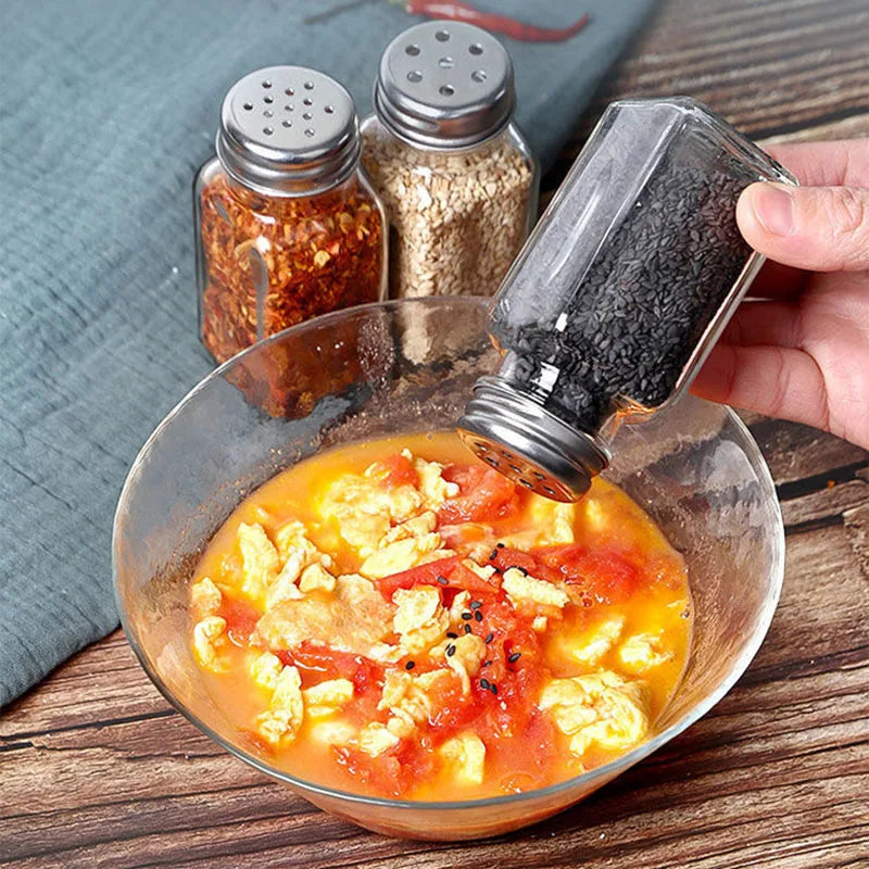 Botella de especias de vidrio para cocina, botella de condimentos para barbacoa con tapa, salero y pimienta, Mini juego de tarros de condimentos