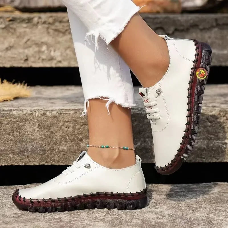 Zapatos vulcanizados para mujer, zapatos informales de cuero PU, zapatos planos suaves y cómodos, zapatos ligeros y cómodos para caminar para mujer