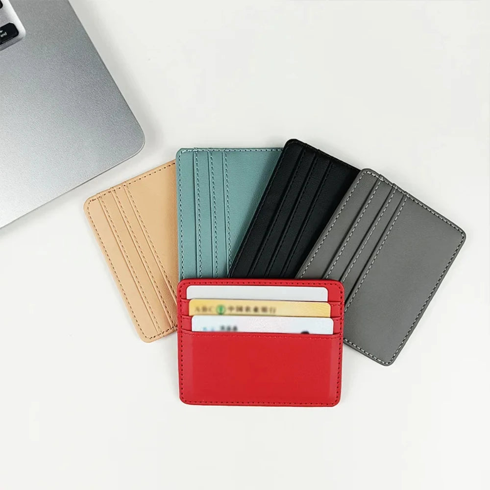 Mini billetera de cuero ultrafina, tarjetero bancario delgado, funda de identificación pequeña de negocios para hombre, monedero para mujer, tarjetero con 4 ranuras