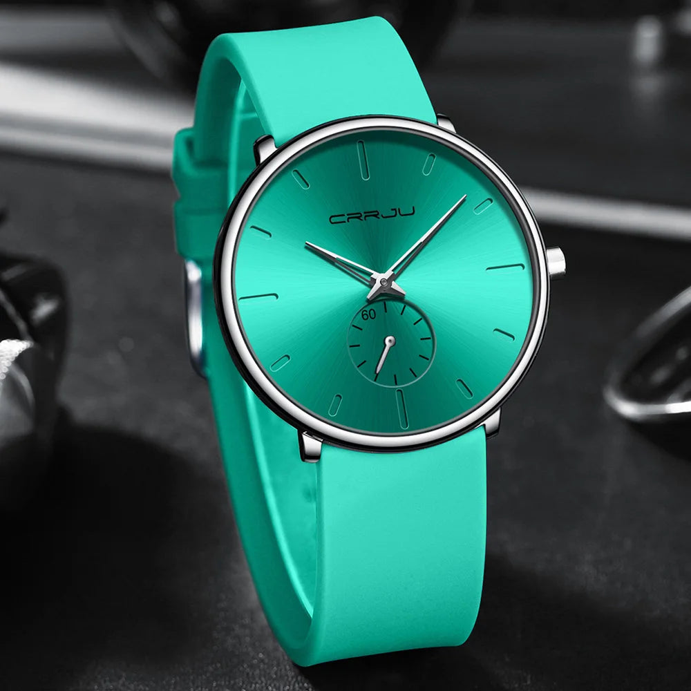 CRRJU-Conjunto de relojes de silicona informales para hombre y mujer, relojes de pulsera de cuarzo con esfera Simple, reloj de vestir para mujer