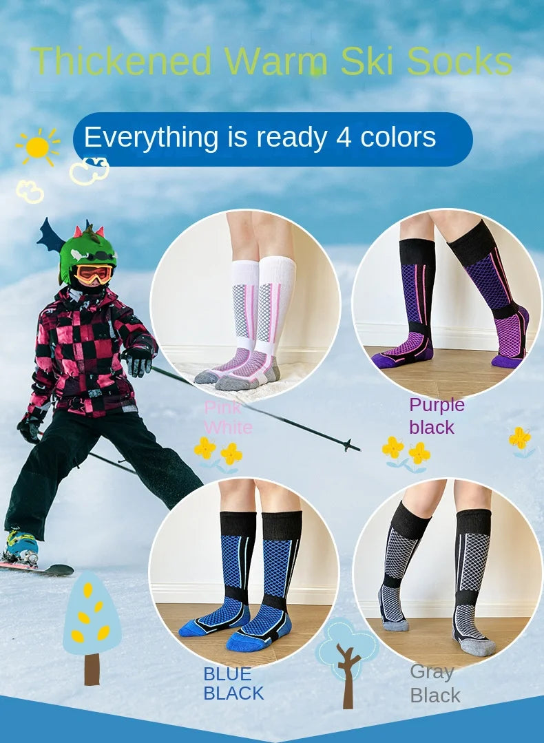 Calcetines de esquí profesionales para niños, calcetines de nieve gruesos, cálidos para otoño e invierno, calcetines de toalla para senderismo al aire libre para adultos