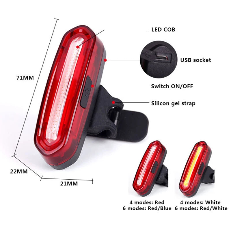 Lámpara trasera de bicicleta, luz LED impermeable para bicicleta, luces traseras de alto brillo, lámpara de advertencia de seguridad en ciclismo nocturno, linterna para bicicleta de montaña y carretera