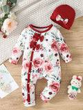 Pelele y sombrero con diseño floral para bebé niña, 1-24m, con lazo, suave y cómodo, primavera y otoño