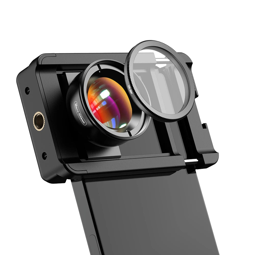 APEXEL nueva llegada 4k HD 100mm macro Micro lente con filtro CPL abrazadera multifuncional para iPhone Samsung y todos los teléfonos inteligentes