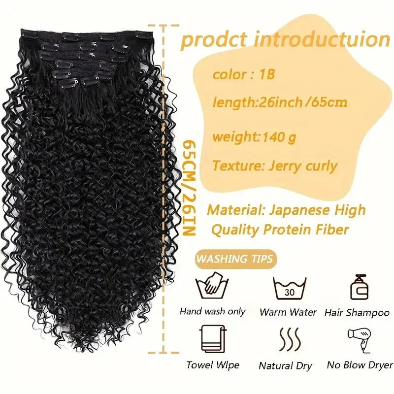 Extensiones de cabello con Clip rizado largo sintético para mujer, postizos rizados con Clip, piezas falsas de cabeza completa, pelo negro y marrón