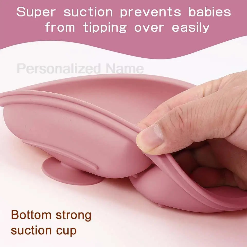 Juego de alimentación de silicona para bebé, plato de comedor redondo, cuenco con ventosa, platos para niños, vajilla con nombre personalizado, taza de paja, 8 Uds.