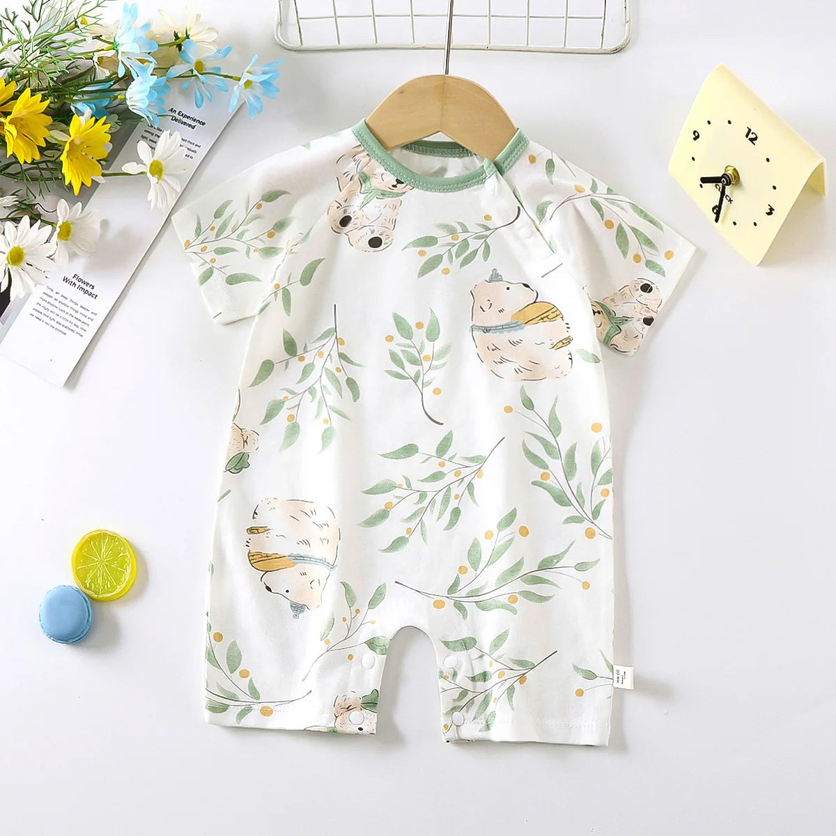 Monos de dibujos animados para bebé, mono de algodón transpirable de verano de manga corta para recién nacidos, niños y niñas, ropa para gatear