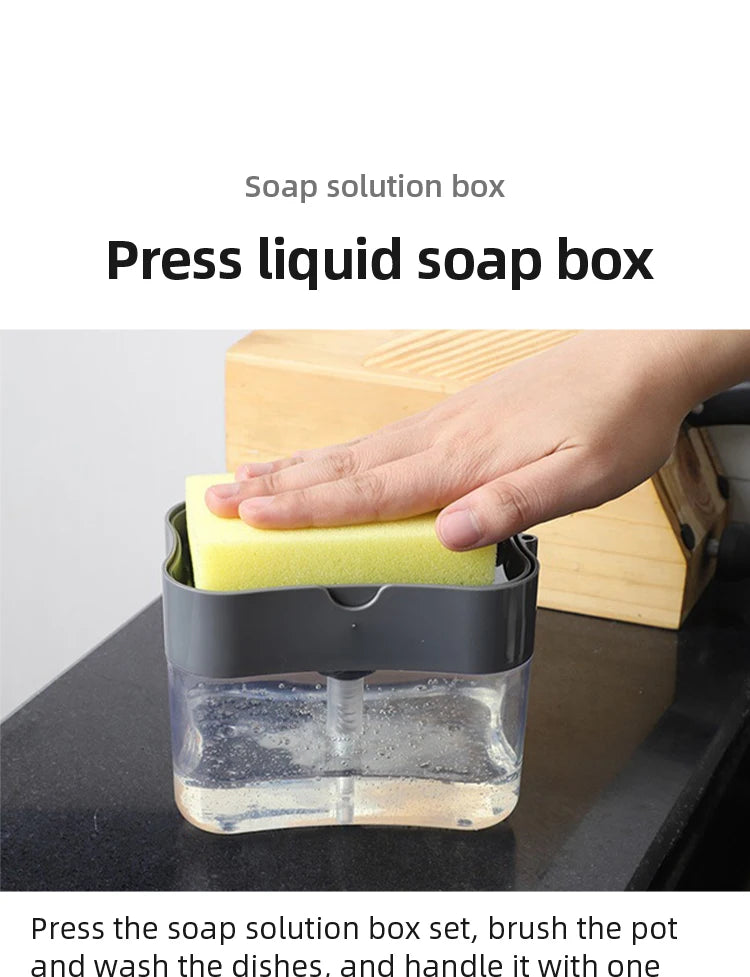 Dispensador de jabón portátil con prensa de detergente para cocina, paño limpio Pak, olla para lavar platos, herramienta de limpieza