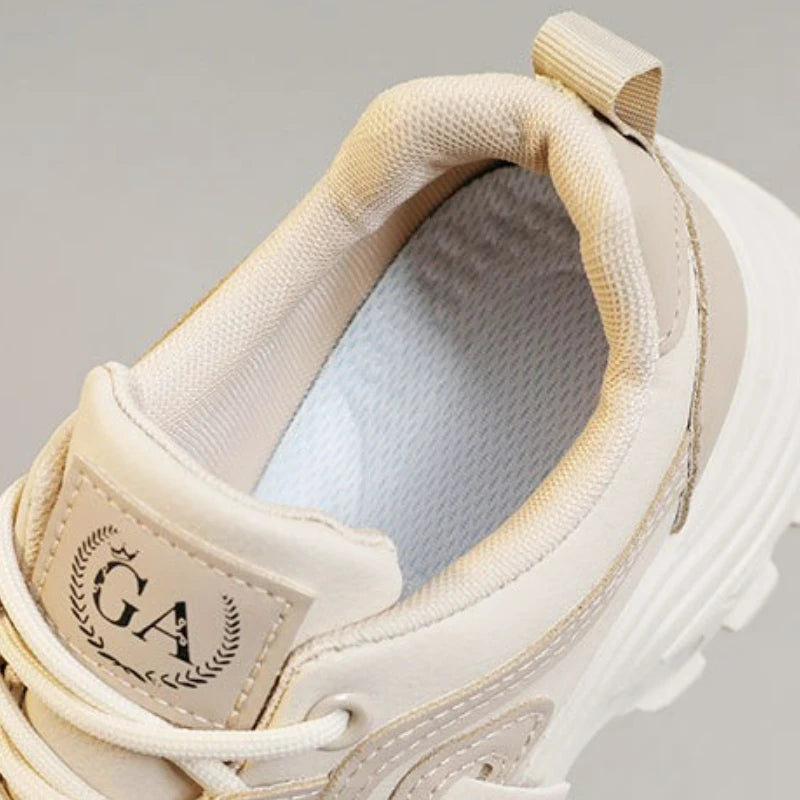 Zapatillas de deporte para mujer, zapatos de cuero con aumento de altura, zapatos informales con cordones a la moda, zapatos vulcanizados para exteriores, zapatos de plataforma de diseñador para mujer