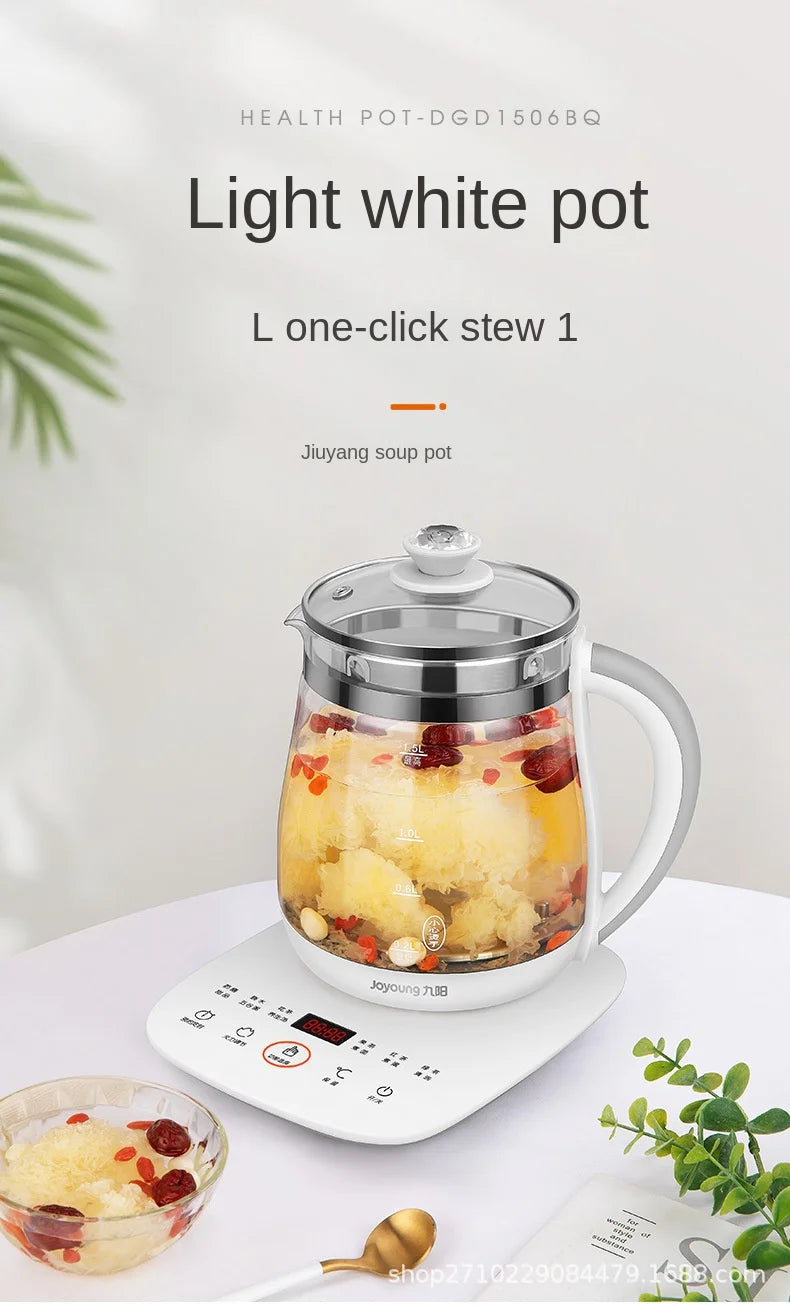 Olla saludable Jiuyang de 220V, tetera de flores multifuncional, tetera de vidrio para estofado, Mini cocina portátil de 1,5 l, cocina para postre y té