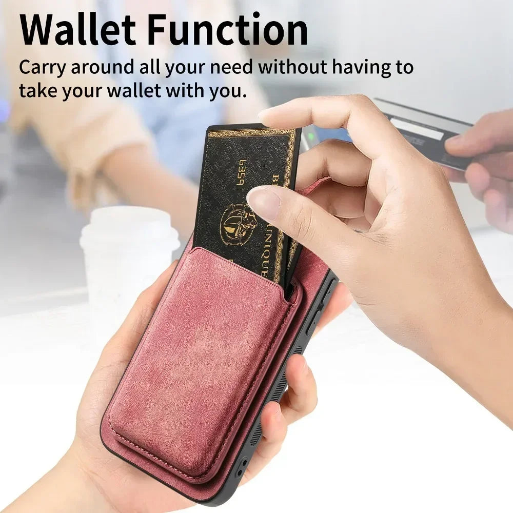 Funda de Cuero Vintage con Tarjetero Magnético Desmontable para iPhone 11 12 13 14 15 16 17 Pro Max Plus, Funda Protectora