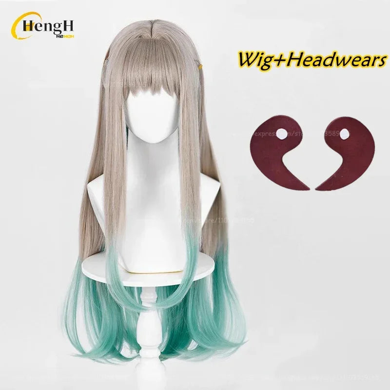 ¡Nuevo! Pelo sintético Anime largo 78cm gris verde peluca rizada Nene pelo resistente al calor fiesta mujer Cosplay pelucas de Anime