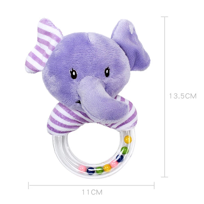 Sonajero de elefante de peluche para bebé, juguete educativo de dibujos animados para recién nacido de 0 a 24 meses, mordedor de campana de anillo de mano de oso