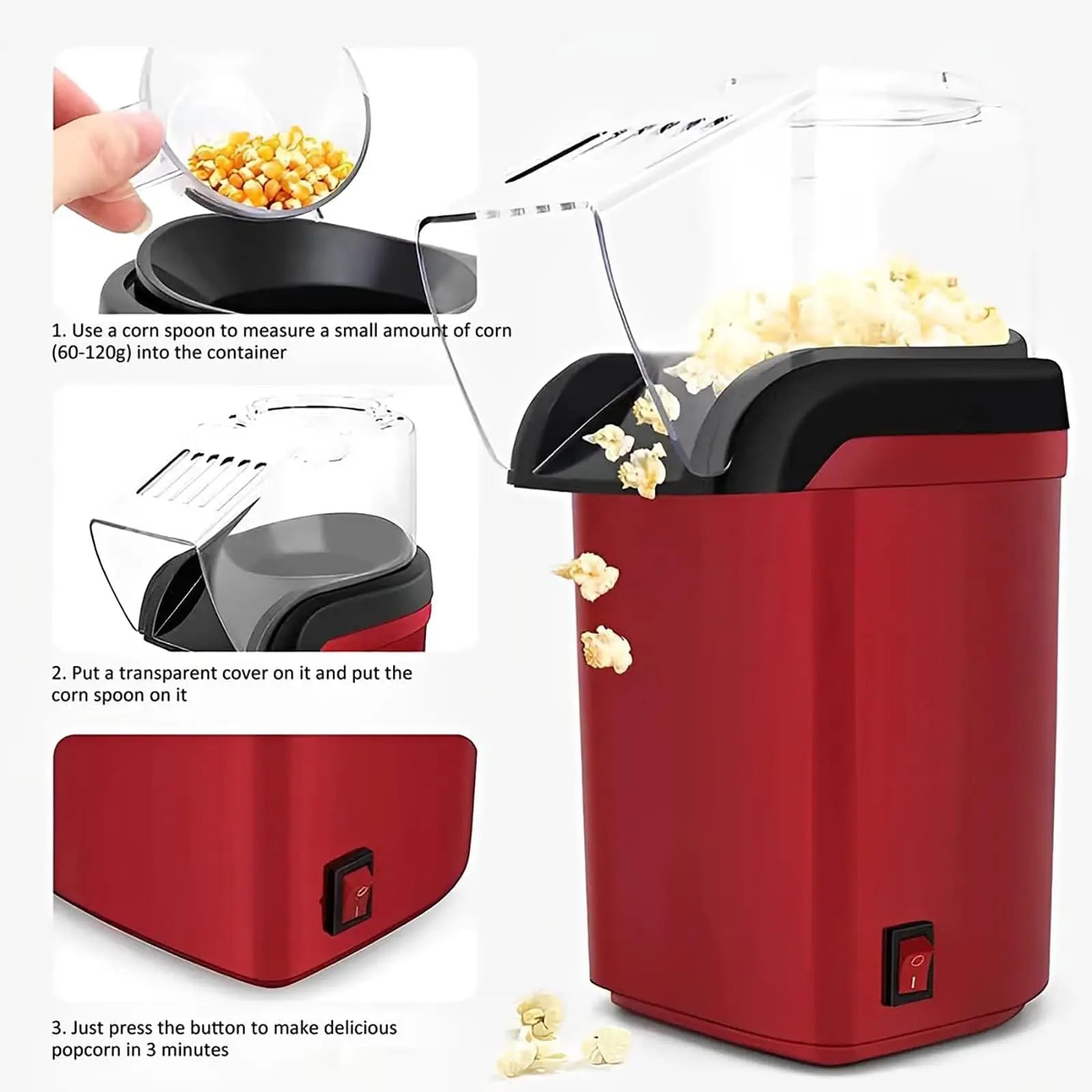 Iruibo 2026 Máquina de Palomitas Eléctrica Premium, Mini Popper de Aire Caliente, Calentamiento Rápido, 98% Tasa de Explosión, Compacta y Estilizada para Snacks Caseros Rápidos en Cocina Hogar