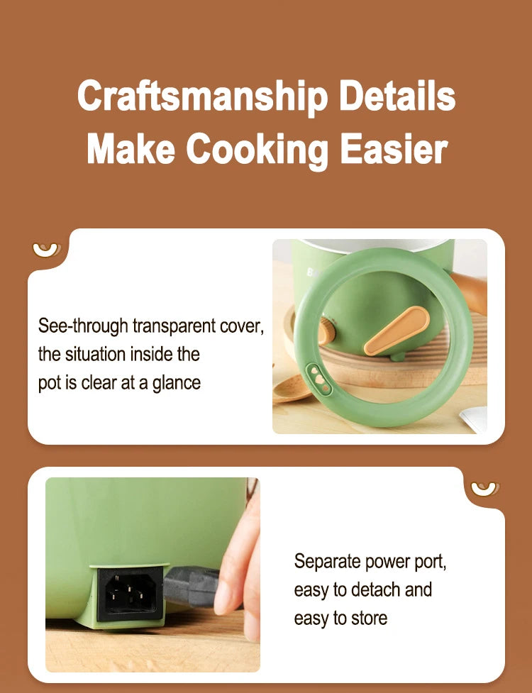 Olla eléctrica, aparato de cocina de doble capa para el hogar, olla caliente, calentador de sopa, cocina multifunción, Mini sartén antiadherente