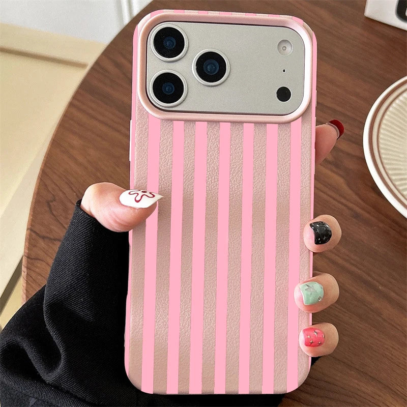 Funda de teléfono minimalista INS para iPhone 17 16 15 Pro Max XS X XR 7 8 Plus 16E 16 17 13 14 12 11 Pro cubierta de pareja a rayas coloridas