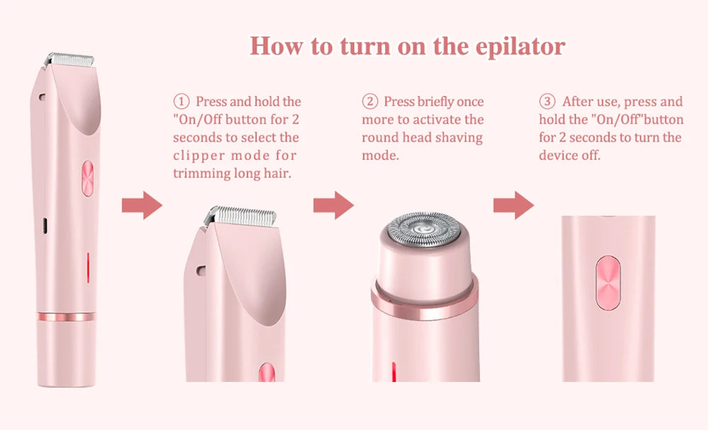 Afeitadora Eléctrica para Mujer, Recortadora de Bikini, Maquinilla de Afeitar Eléctrica de Doble Cabezal, Impermeable, Sin Dolor, Recortadora de Vello Púbico