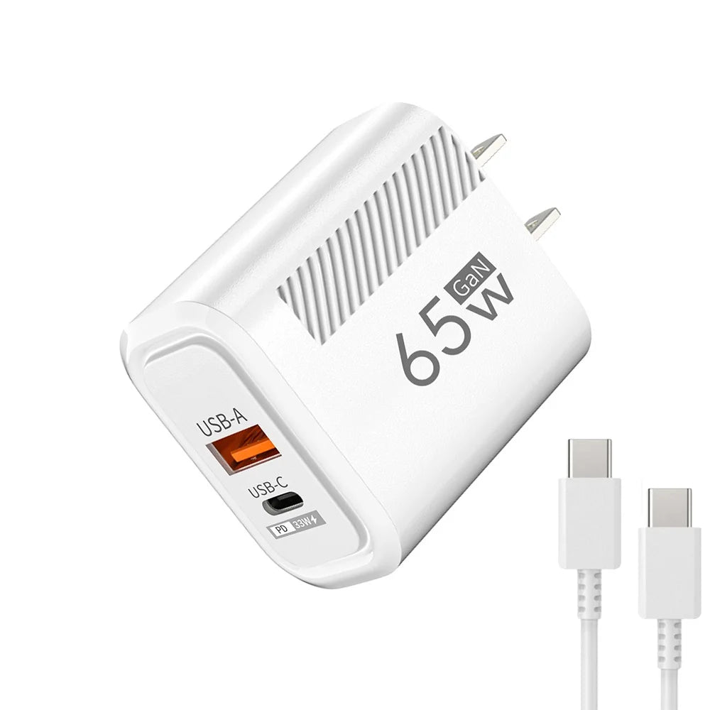Cargador de USB-C de 65W GaN, Cable PD tipo C de carga rápida, adaptador de teléfono móvil para iPhone 16, Xiaomi, Samsung, Xiaomi, QC 3,0, cargador de pared